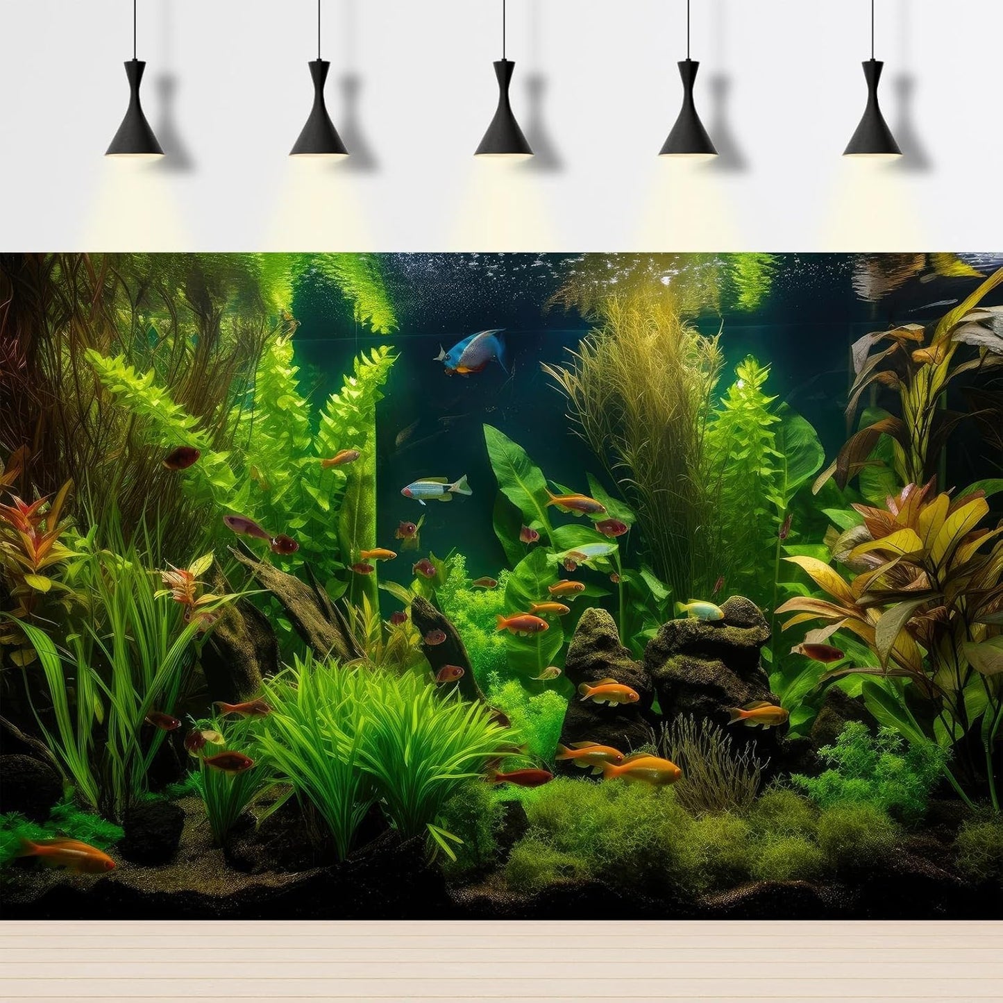 Aquarium Background Tropical Freshwater Colorful Fish Plants Fish Tank Background Tranquil Under The Sea Aquatic Plants Cork Redwood Root Lush Green Moss Reptile Tank Terrarium Background 72x18in