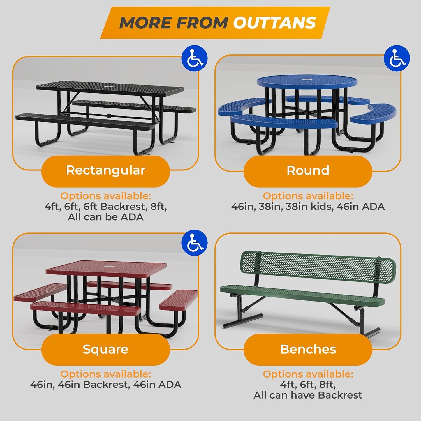 Heavy-Duty Outdoor Metal Bench, Thermoplastic-Coated, Portable, Weatherproof, Commercial-Grade for Parks, Gardens, Patios, Stores & More (8 Ft - Portable, Black)