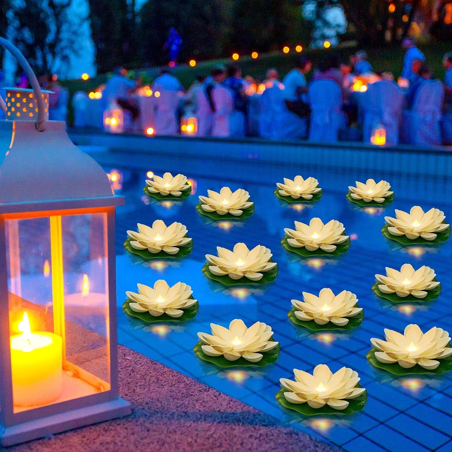 Liliful 36 Pcs Diwali Lotus Decoration Floating Lights Lotus Artificial Floating Flowers for Pool with LED Lights Battery Operated for Indian Puja Ganesh chaturthi Diwali(5.91 Inch,White)