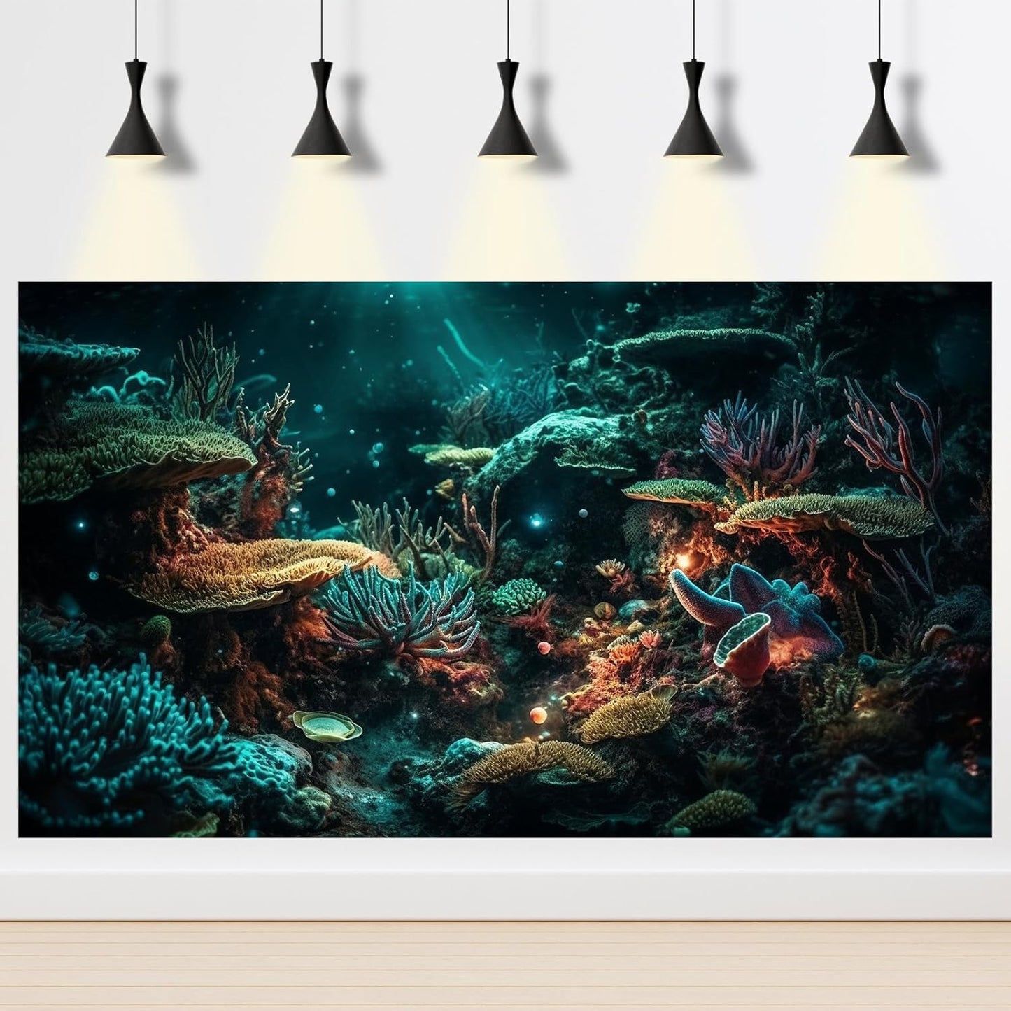 Aquarium Background Colorful Picturesque Coral Reef Terrarium Background Tropical Sea Various Hard Corals Underwater Landscape Fish Tank Backdrop Aquarium Poster Background Vinyl 24x12in
