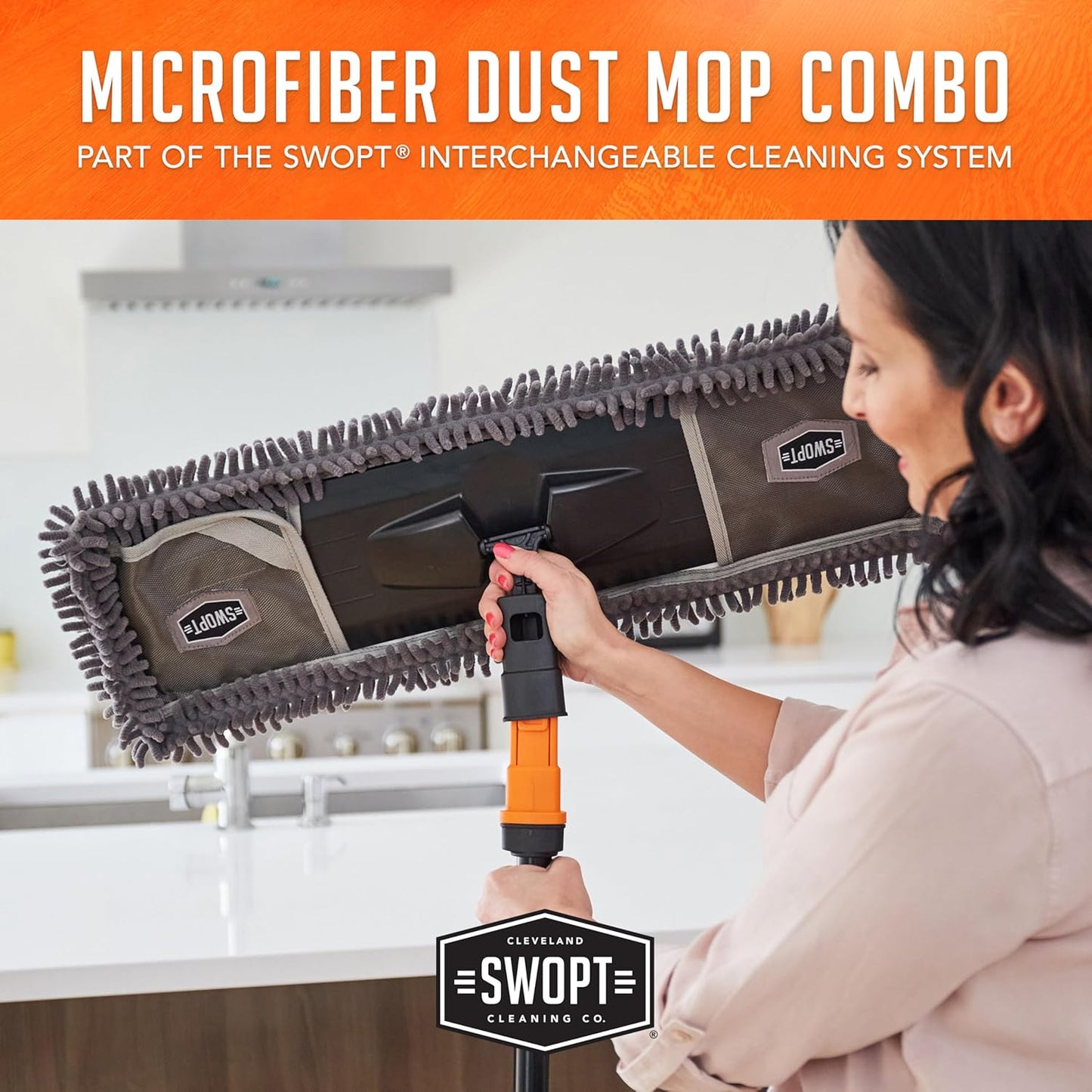 SWOPT 24” Microfiber Dust Mop + 60" Steel Handle, Combo — Includes Additional 24” Microfiber Refill, Machine Washable — Dust Mop Head with Long Handle Interchangeable with All SWOPT Cleaning Products