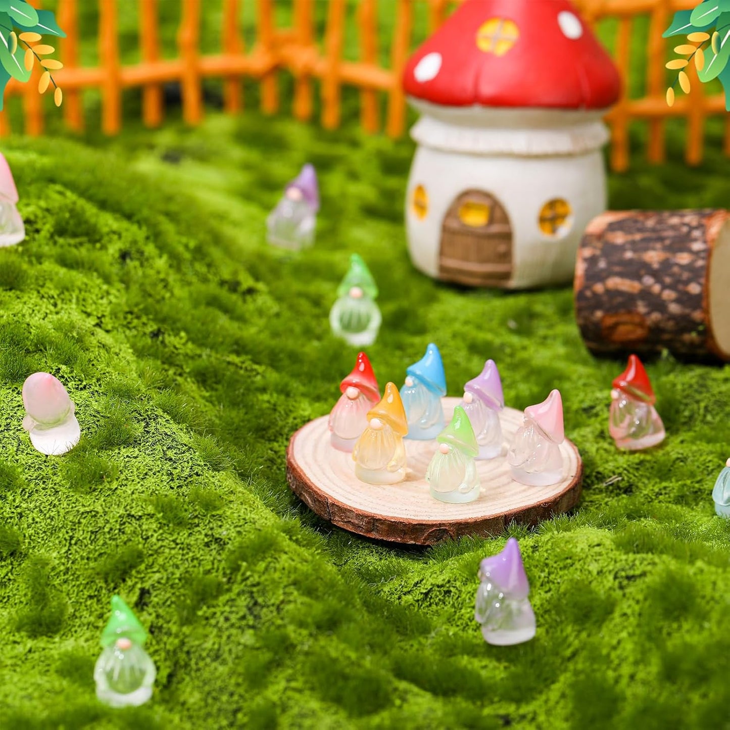 72 Pcs Luminous Mini Resin Gnomes, Tiny Gnomes Fairy Garden Statues Glow in The Dark Miniature Gnome Figurines Decor for Landscape, Outdoor, Patio, Yard, Lawn (6 Colors)
