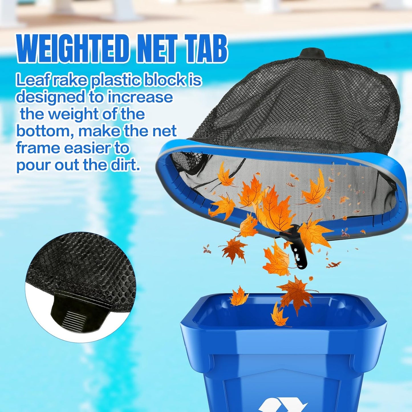 joyhalo Pool Skimmer Net with Pole,Upgraded Extra Wide Scoop Edge, Swimming Leaf Rake with 2.5FT-10FT Adjustable Aluminum Pole for Cleaning Leaves, Debris