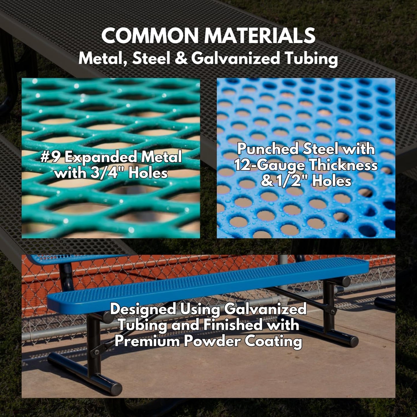 Heavy-Duty Outdoor Bench Thermoplastic Coated, Expanded Metal, Commercial-Grade Seating, Made in America (Surface Without Back, 8 Ft, Textured Burgundy)