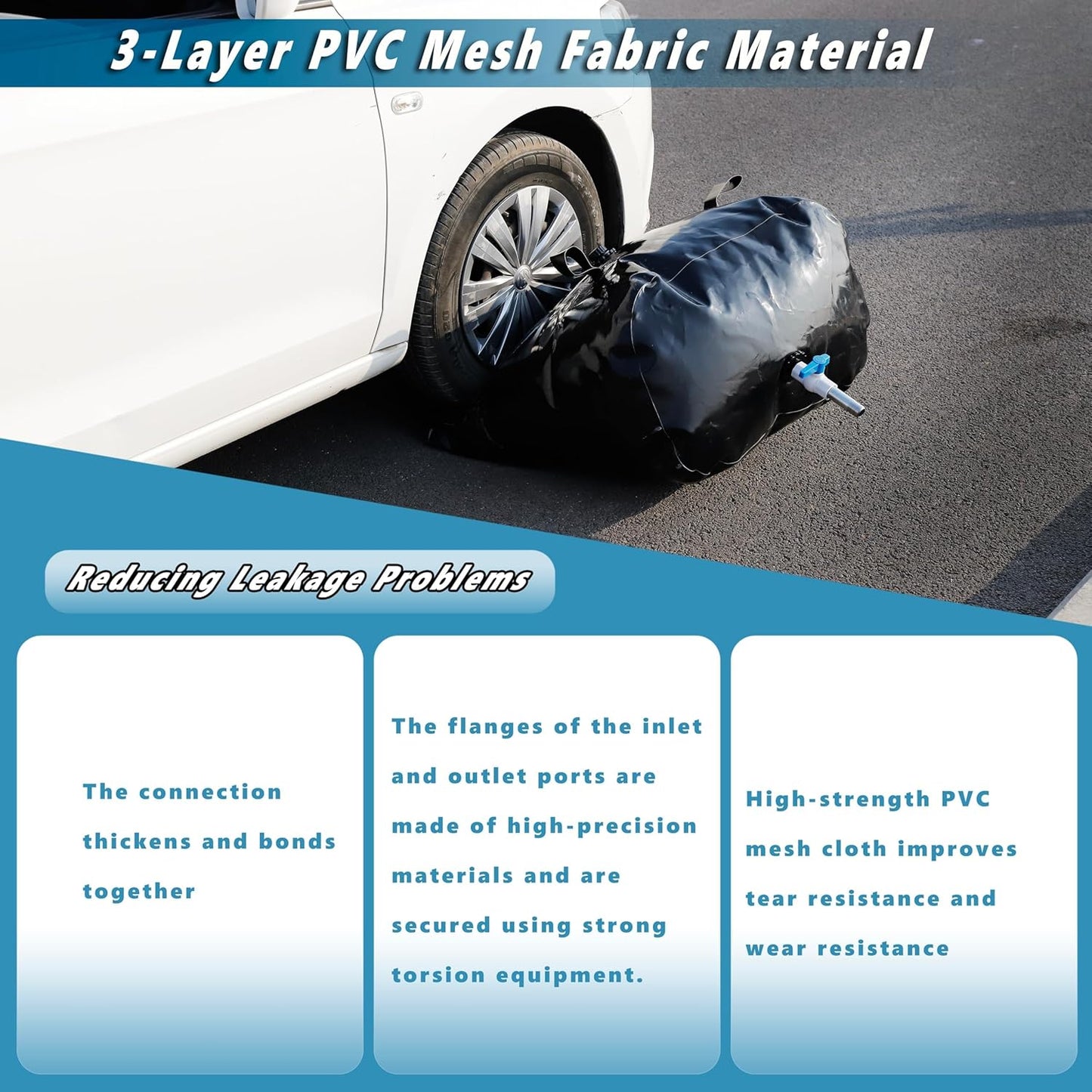 540 L/142 Gal Water Bladder Tank, Foldable Portable Water Storage Container, Emergency Water Bag for RV, Truck Bed, Fire Prevention, Drought Resistance, Black