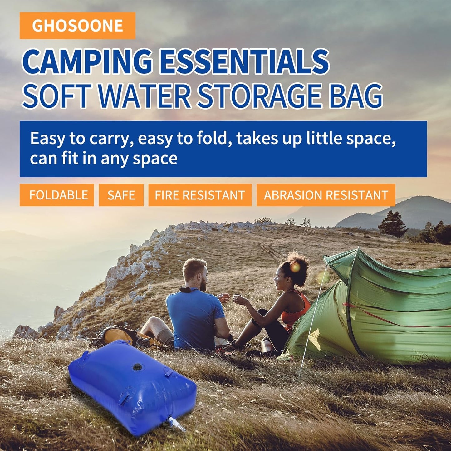 2000 L/528 Gal Water Bladder Tank, Foldable Portable Water Storage Container, Emergency Water Bag for RV, Truck Bed, Fire Prevention, Drought Resistance, Blue