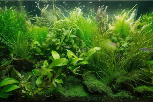 Aquarium Background Diverse Collection of Aquatic Plants Seagrasses Terrarium Background Redwood Root Moss Tropical Style Underwater Lush Green Plants Fish Tank Background Wallpaper Poster 24x16in