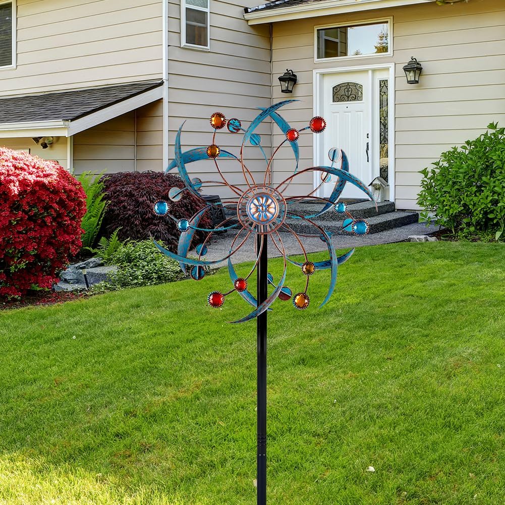 Stargarden Wind Spinners Outdoor, Metal Kinetic Wind Spinner Decorative Wind Sculptures & Spinners, 13 Inch Double Pinwheels for Yard and Garden