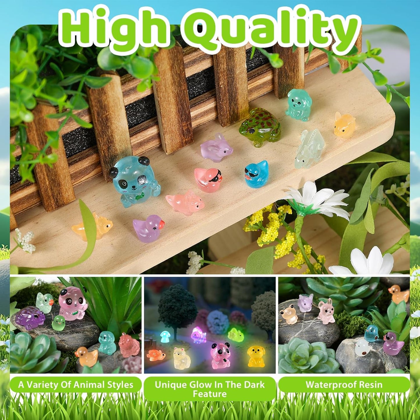 241 Pcs Luminous Mini Resin Animals Small Little Tiny Resin Figurines Glow in The Dark for Crafts Micro Landscape Decoration Fairy Garden Accessories