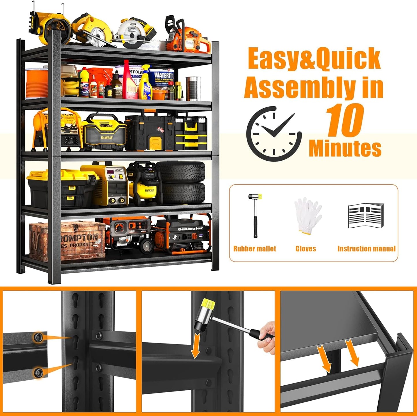 82''H Garage Shelving Heavy Duty Garage Storage Shelves, 3600 LBS Adjustable 6 Tier Industrial Shelving Unit, Metal Utility Shelf for Basement, Warehouse and Workshop (82''Hx40''Wx20''D, Black)