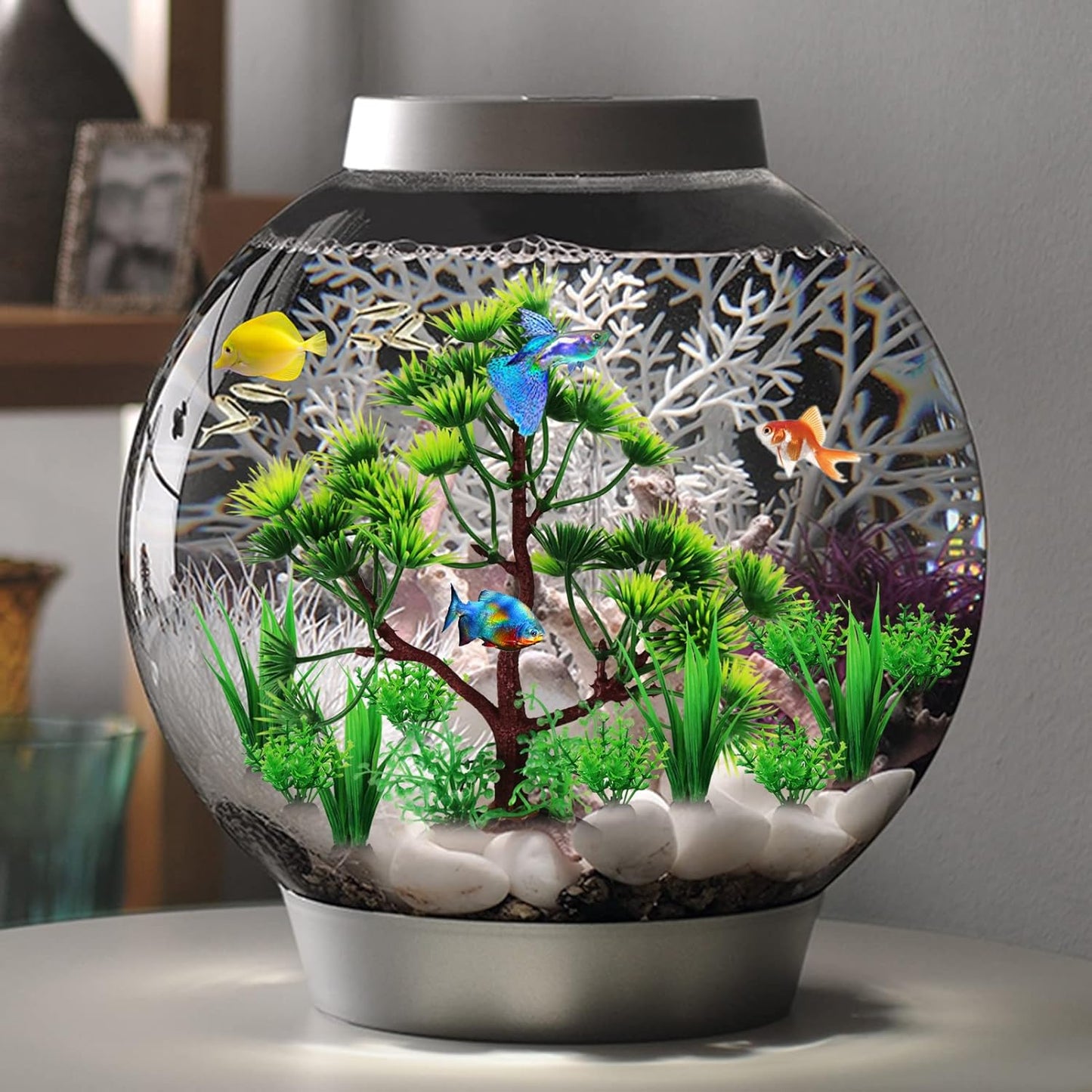 Fish Tank Plants Decorations, 10pcs Aquarium Decor Artificial Plants, Green Plastic Tree Fish Decorations for Tank