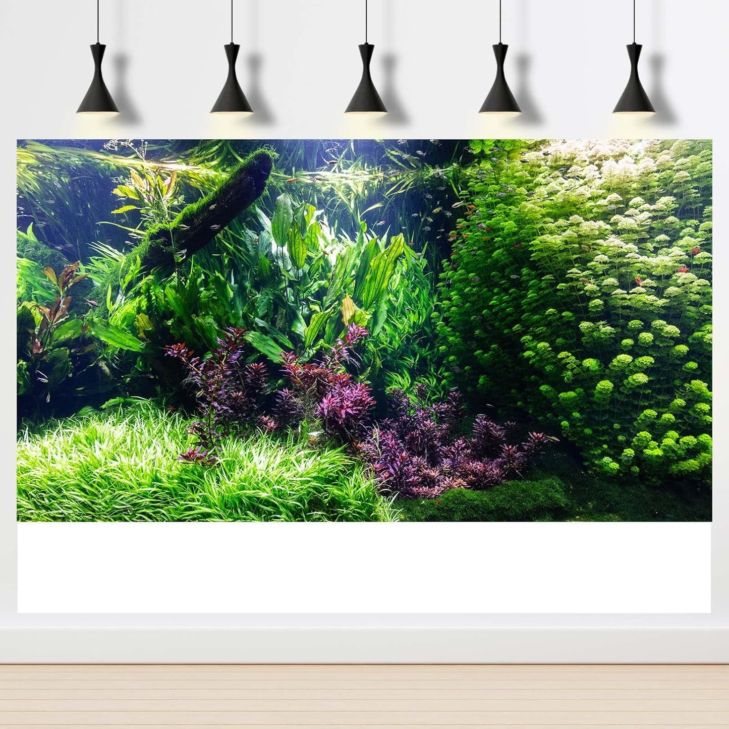 Aquarium Background Various Underwater Grass Plants Aquarium Backdrop Vivid and Fresh Green Aquatic Plants Stone River Bed and Dead Wood Tank Background Vinyl 72x24in