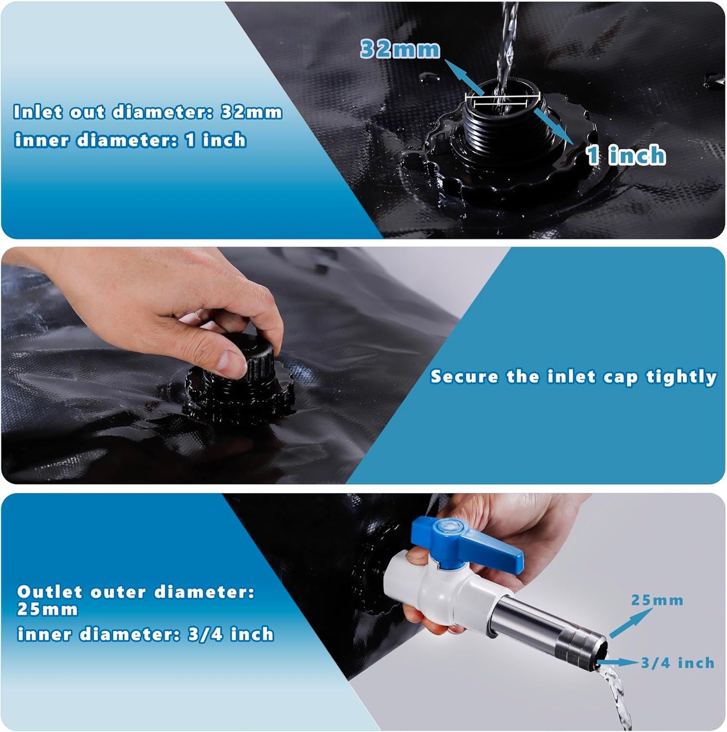 540 L/142 Gal Water Bladder Tank, Foldable Portable Water Storage Container, Emergency Water Bag for RV, Truck Bed, Fire Prevention, Drought Resistance, Black