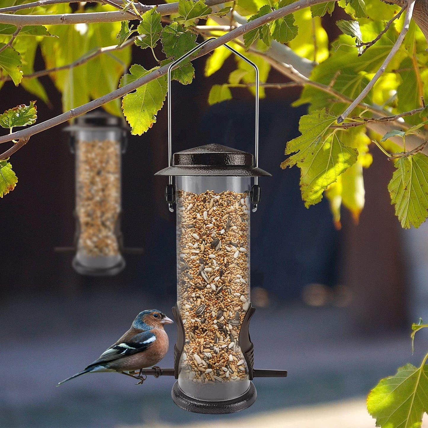 MIXXIDEA Wild Bird Feeders for Outdoors Hanging 2 Pack Stainless Steel Tube Bird Feeder, Water Resistant Finch Bird Feeder for Garden Backyard Decoration Attractive Metal Thistle Feeder (Coffee)