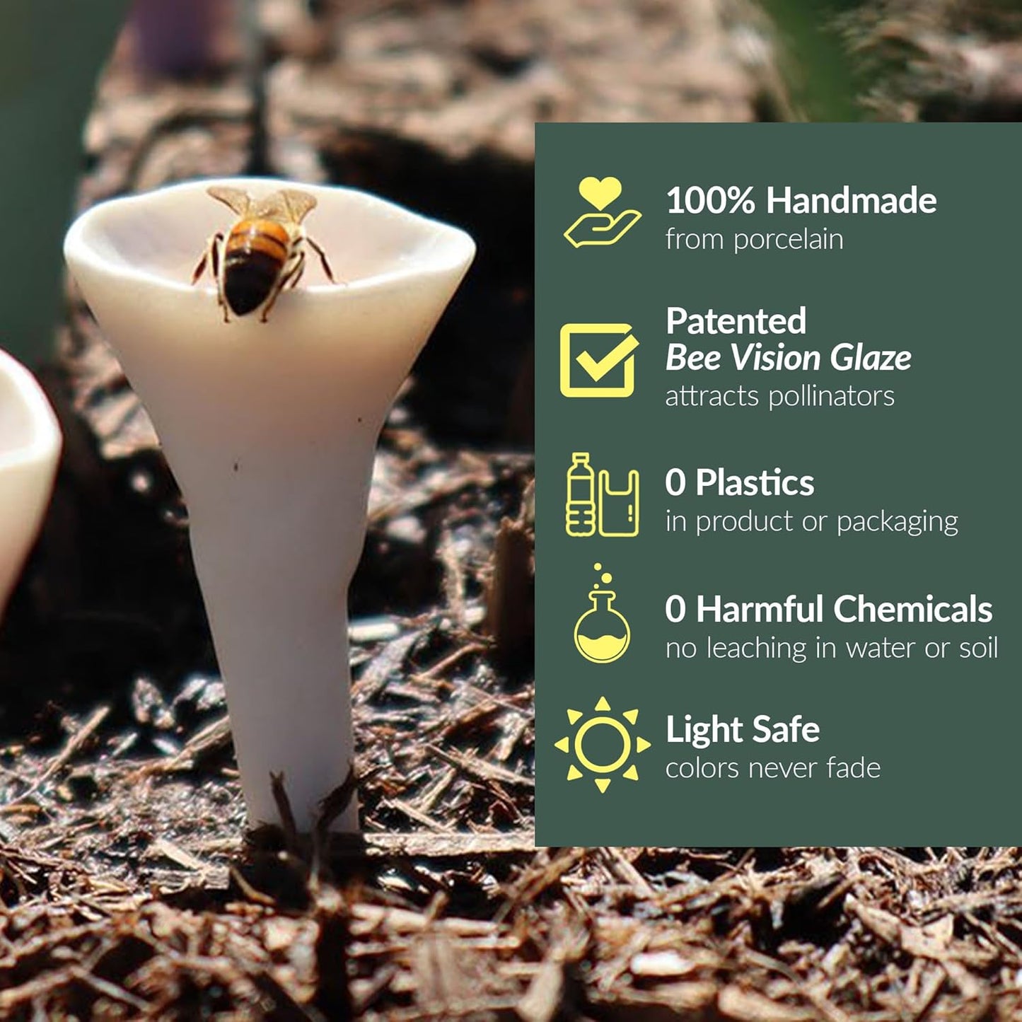 5 Pack, Bee Watering Station, 100% Handmade Porcelain, Bee and Butterfly Feeder for Garden, Outdoor Feeders for Thirsty Pollinators, Plastic Free, Pollinator Attracting Glaze (5, White)