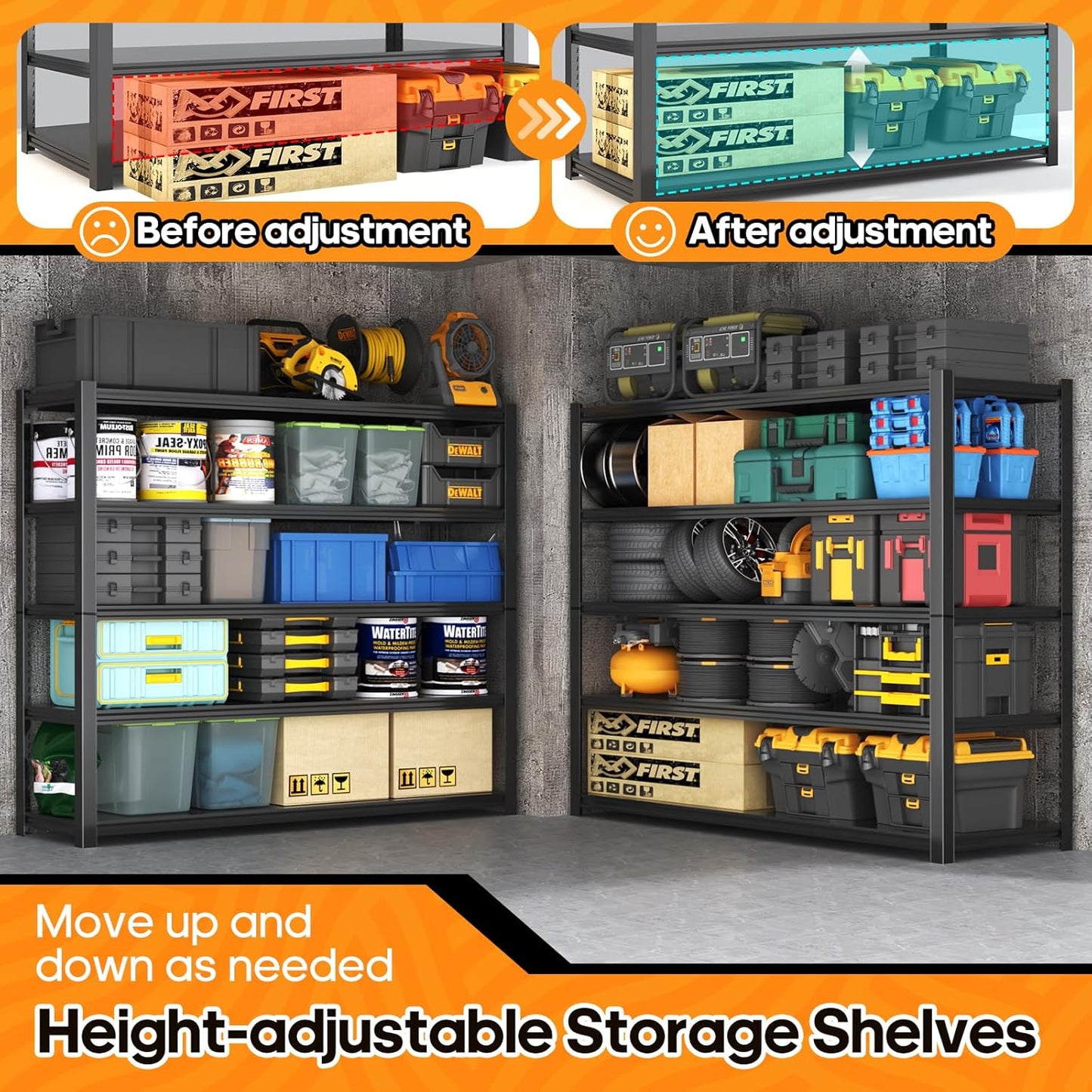 Garage Shelving Heavy Duty,5 Tier Adjustable Metal Shelving Storage Rack,Storage Shelves,48" Wx20 Dx72.2 H,Industrial Shelving Unit for Basement,Warehouse,Garage Organization.4 Pack