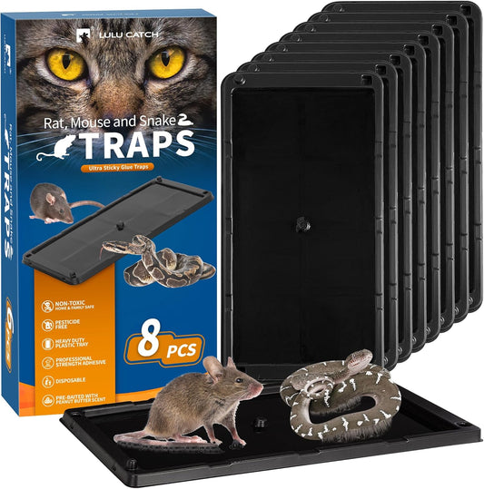 LULUCATCH Glue Mouse Traps Indoor for Home 8 Pack, Pre-Baited Sticky Plastic Glue Boards for House, Snake, Lizard, Insect, Mice, Rats & Spider Traps, Pet Safe Pest Control