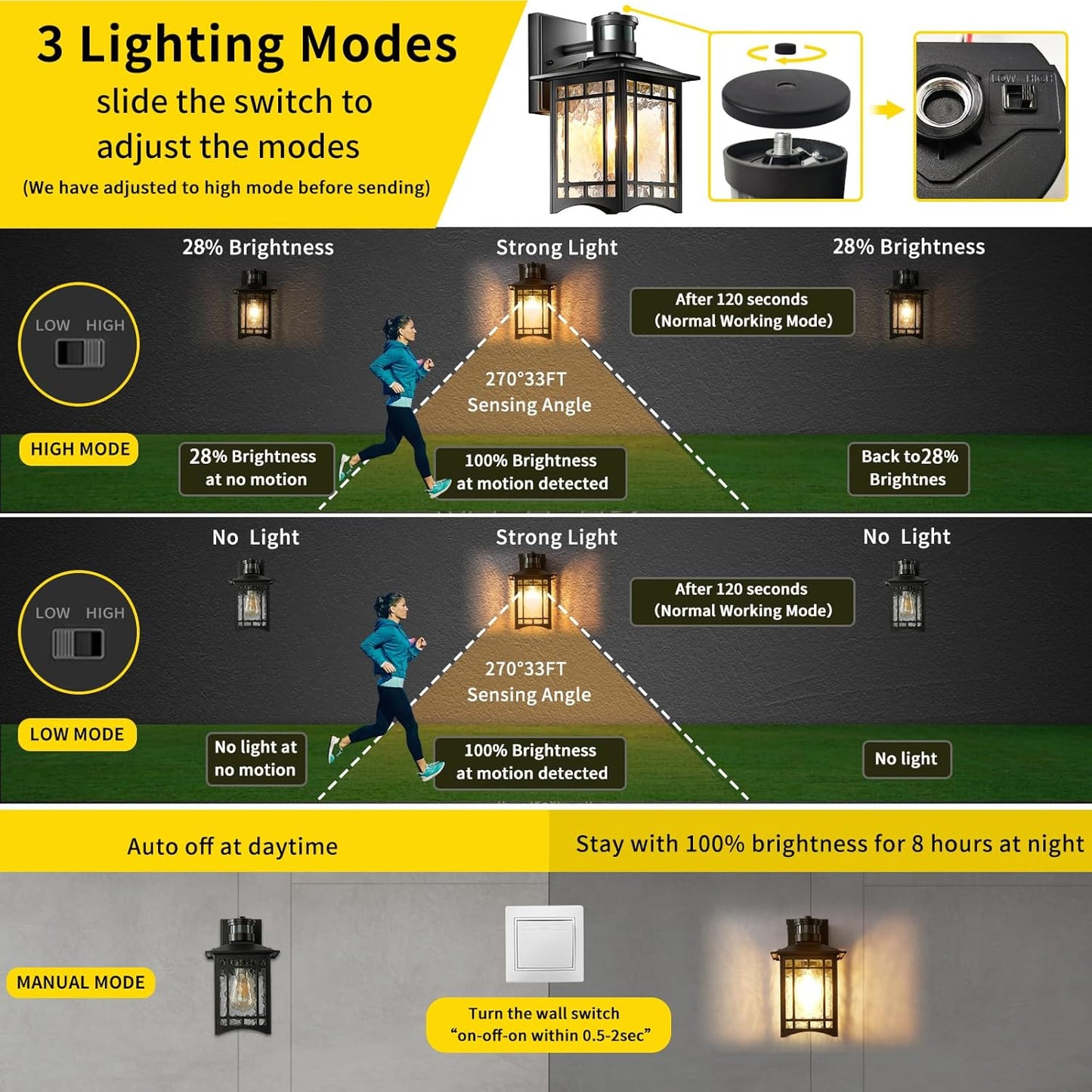 Bronze Outdoor Motion Sensor Lights - Dusk to Dawn Lighting Fixture for Outside House Exterior - Wall Mount Porch Lantern with Yard Front Motion Detector - Garage Patio Anti-Rust Light
