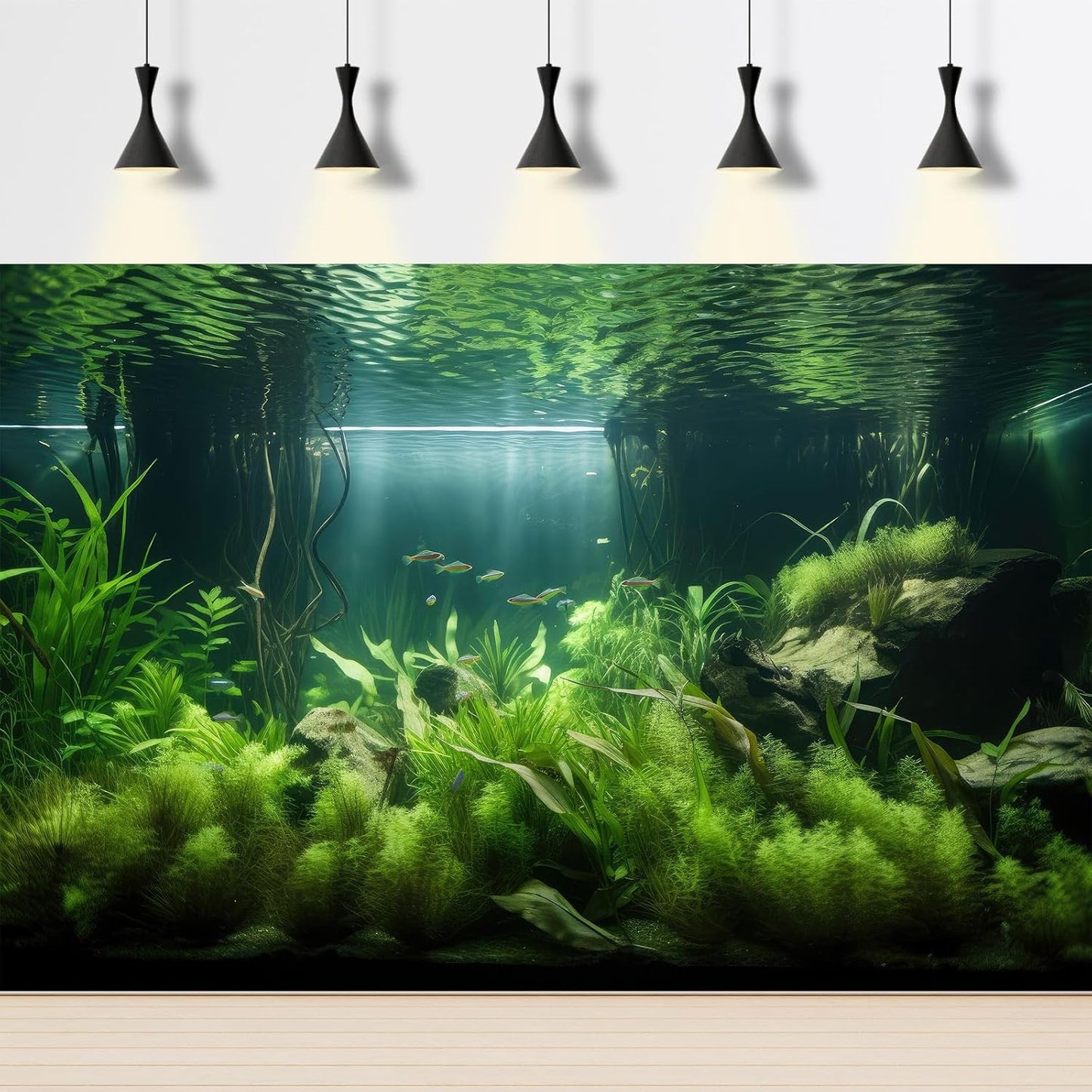 Aquarium Background Lush Green Aquatic Plants and Seagrasses Terrarium Background Under The Sea View With Rock Sands Fish Tank Background Amazing Aquarium Backdrop Background Poster Vinyl 60x24in