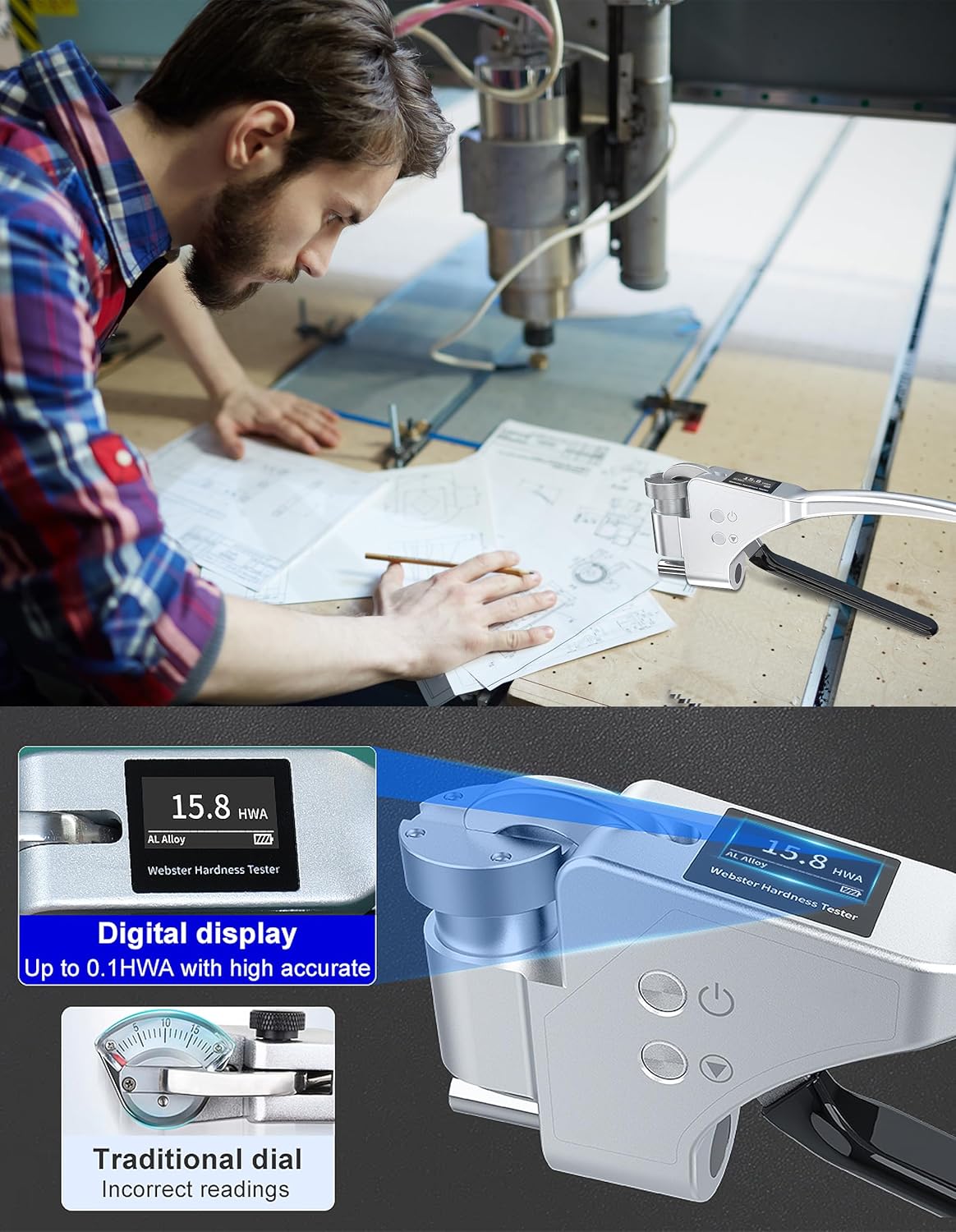 Digital Webster Hardness Tester for Aluminum Portable Hardness Tester of Aluminum Alloy, Brass, Copper, Mild Steel and Other Metal Materials