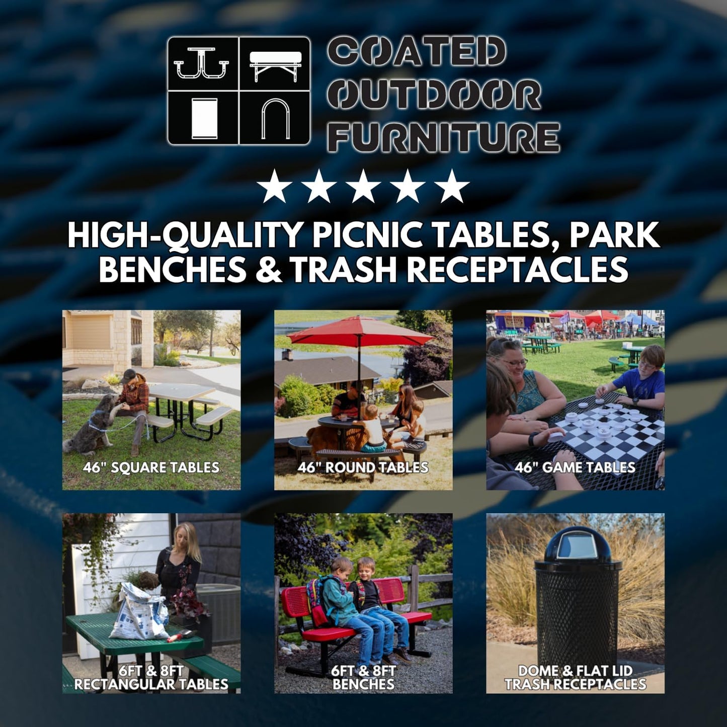 Heavy-Duty Portable Outdoor Bench Thermoplastic Coated, Expanded Metal, Commercial-Grade Seating, Made in America (Portable Without Back, 6 Ft, Dark Green)