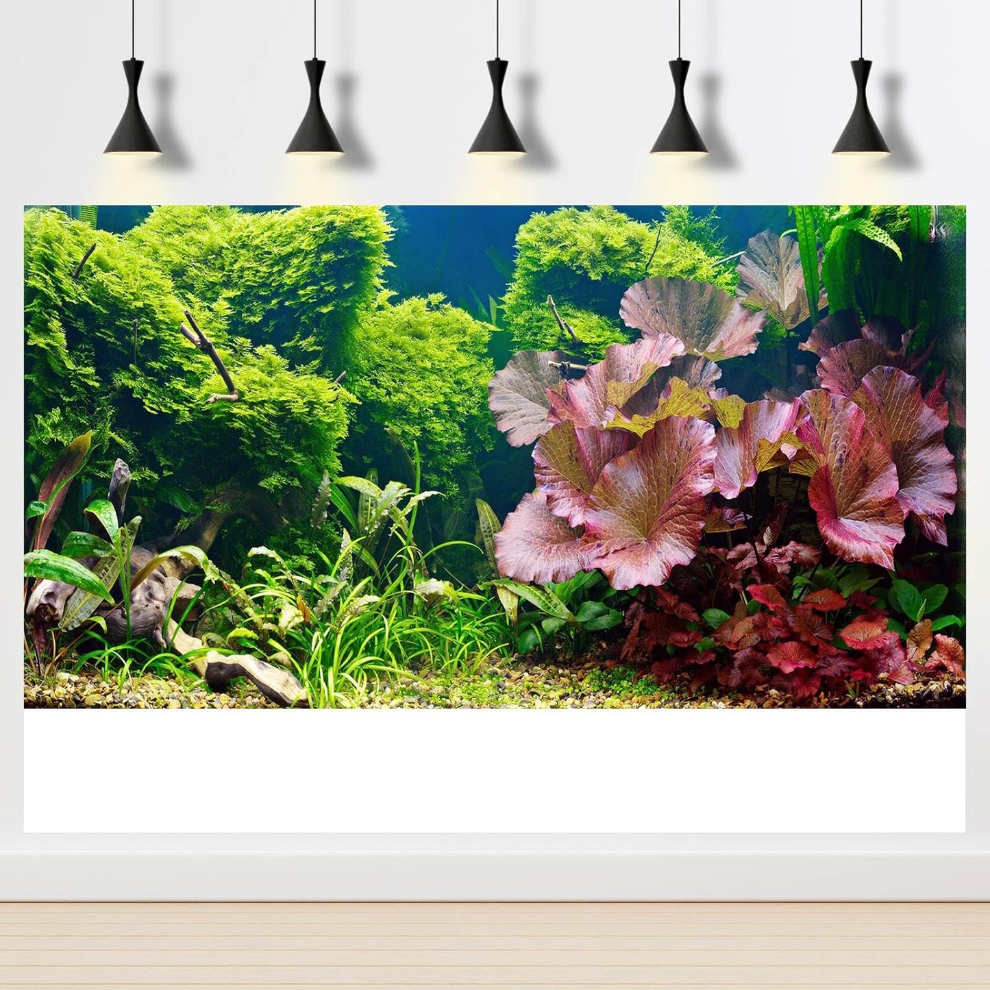 Aquarium Background Underwater Grass Leaves Pebble Aquarium Backdrop Vivid and Fresh Green Aquatic Plant Background Stone River Bed DeadWood Purple Leaves Tank Background Decor Vinyl 72x24in