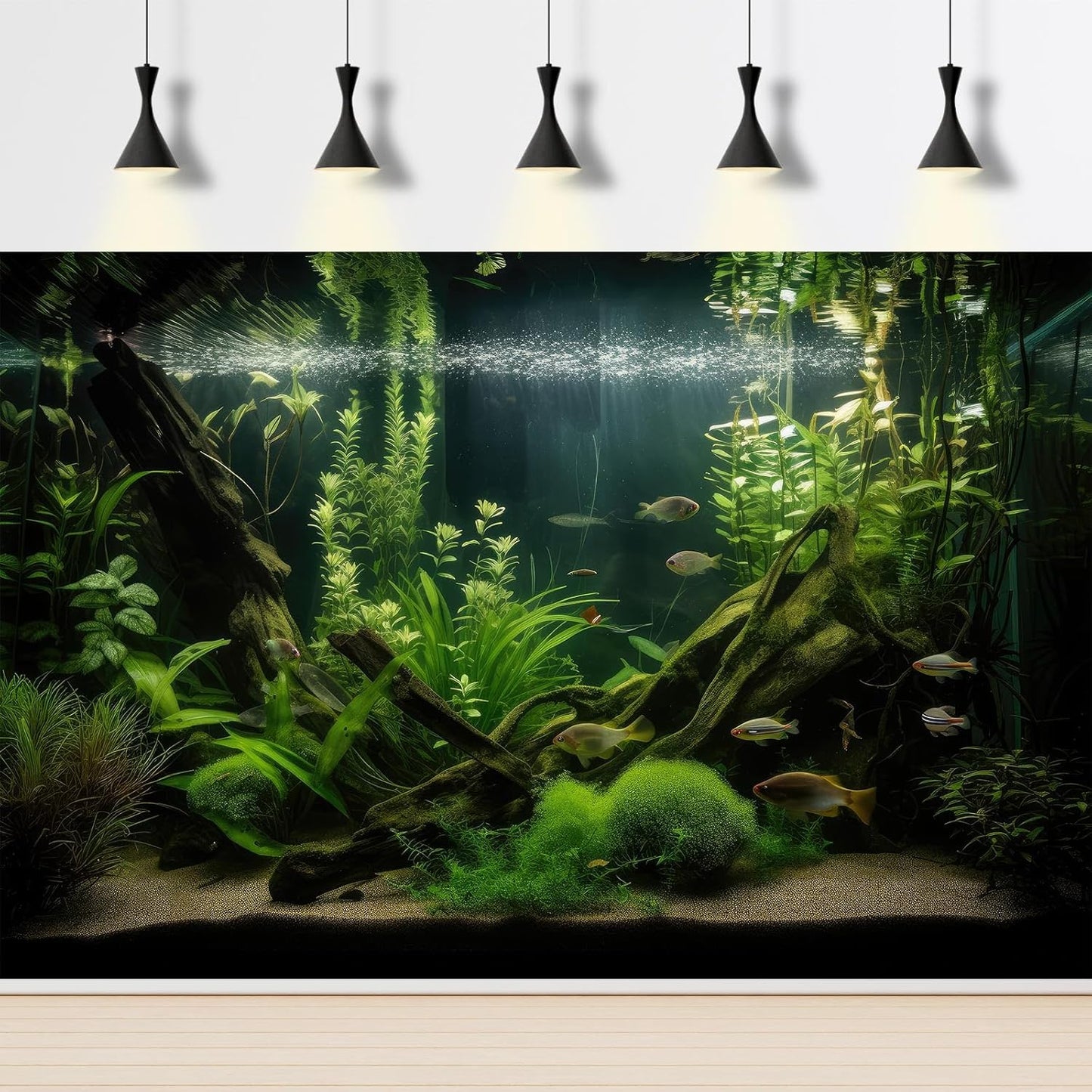 Aquarium Background Diverse Aquatic Plants and Seagrasses Terrarium Background Redwood Root Lush Green Underwater Plants Moss Fish Tank Background Under The Sea Aquarium Backdrop Vinyl 24x12in