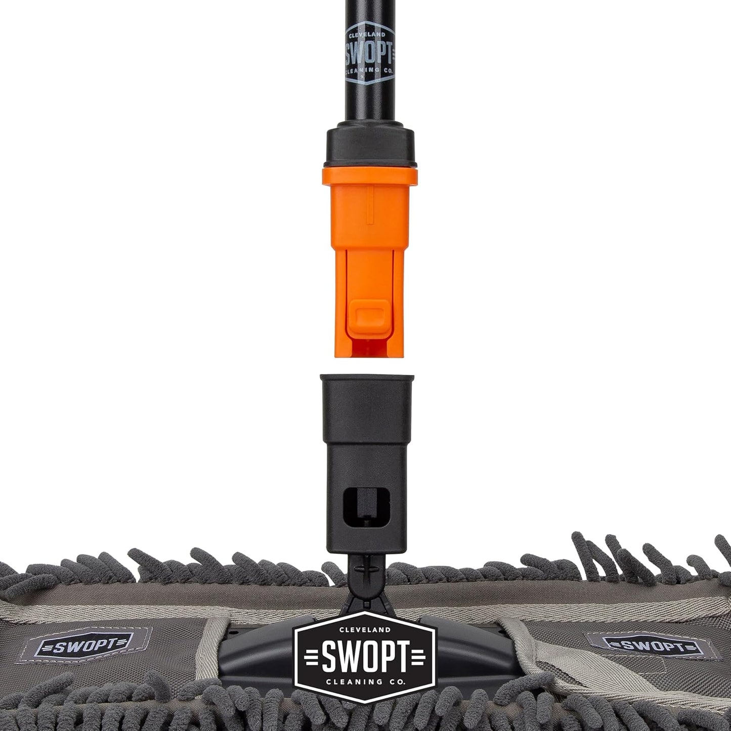 SWOPT 18” Microfiber Dust Mop + 60" Steel Handle, Combo — Includes Additional 18” Microfiber Refill, Machine Washable — Dust Mop Head with Long Handle Interchangeable with All SWOPT Cleaning Products