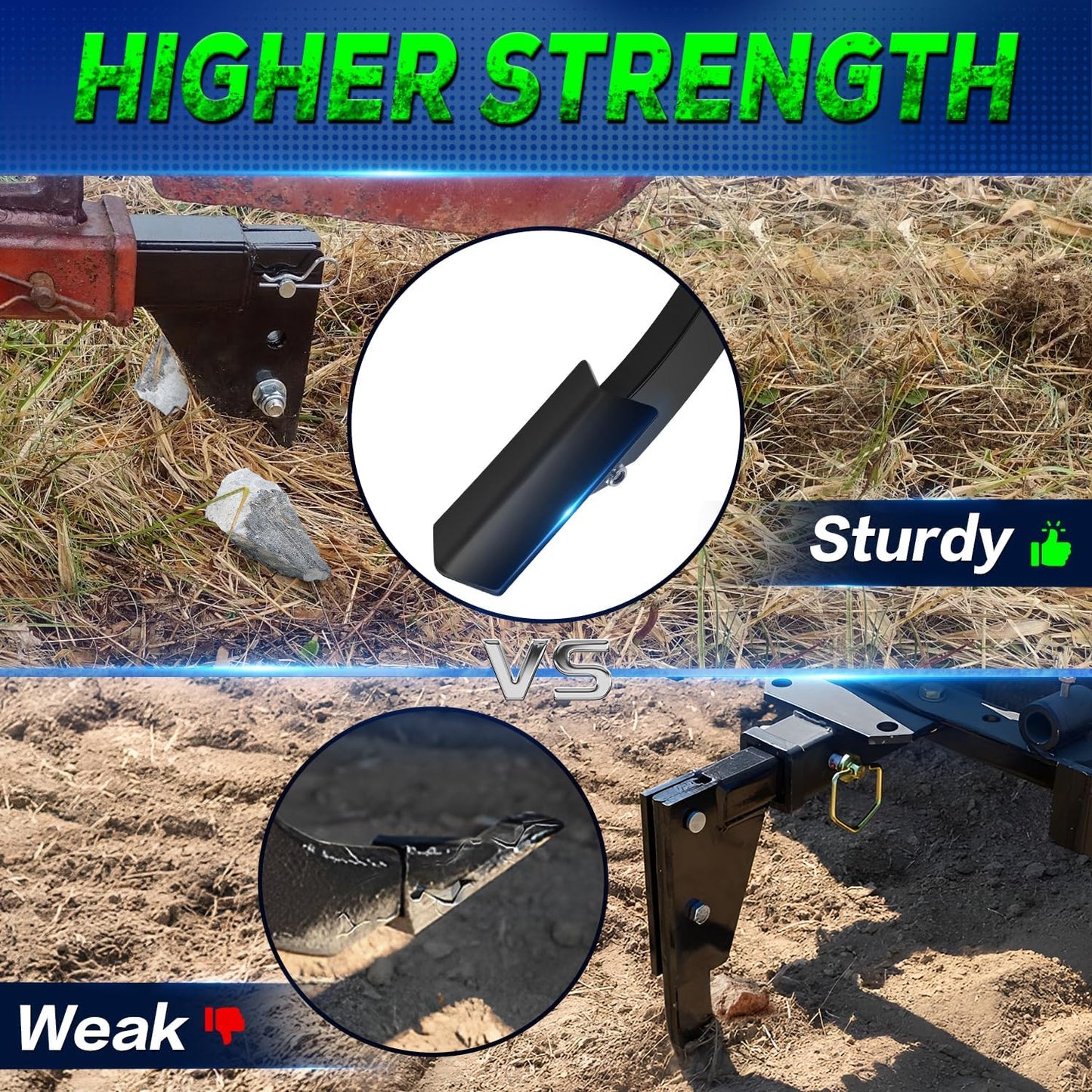 3 Point Trencher Ripper Attachment fit 2" Receivers, Hitch Mounted Ripper for Tractor Lawn Mower ATV UTV, Adjustable Subsoiler Plow with Replacement Plough Blade in Garden Farm Bury Pipes Sow Seeds
