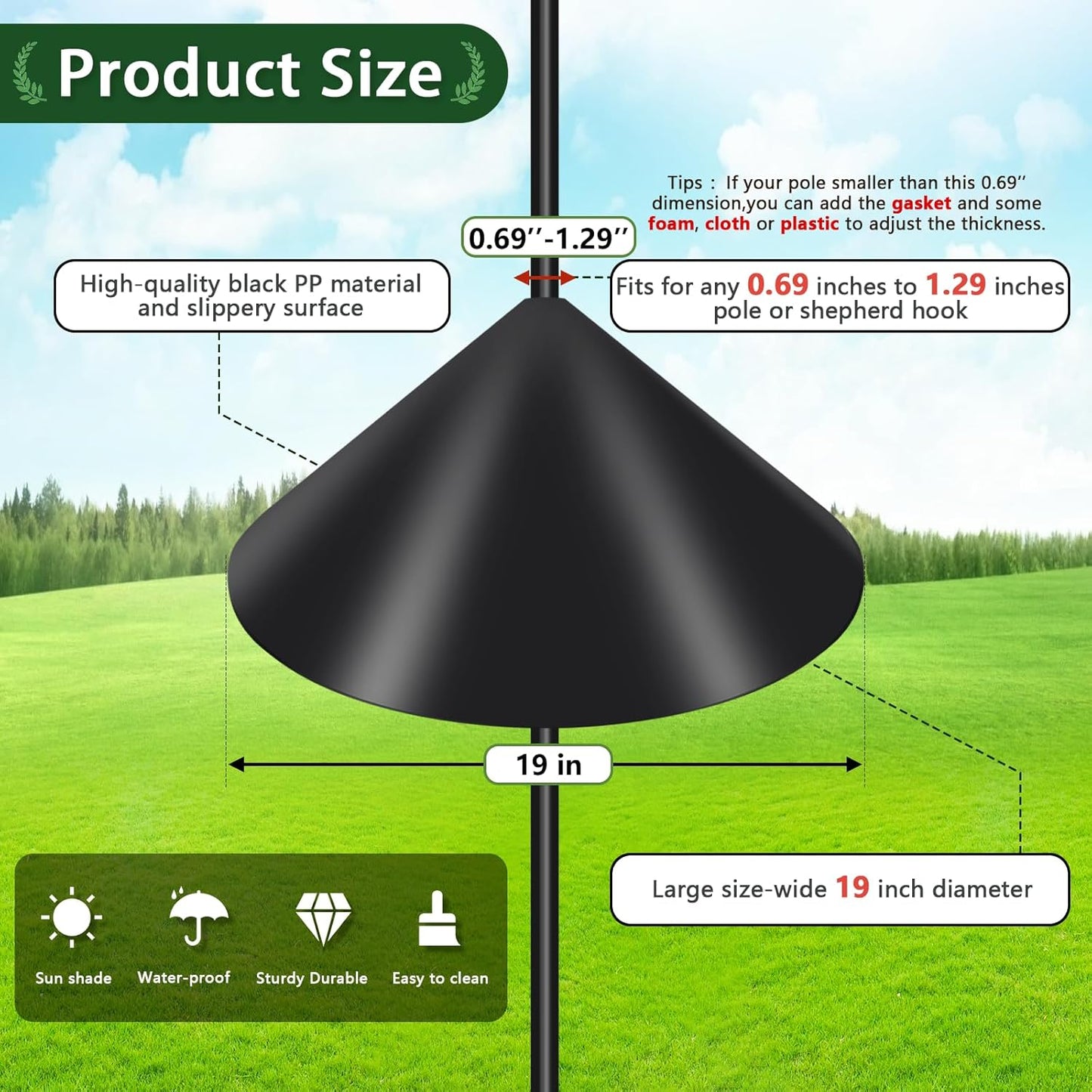 Gtongoko 19 Inch Squirrel Baffle for Bird Feeder Pole Squirrel Guards for Shepherds Hook Stopper for Bird Feeders Black 2 Pack