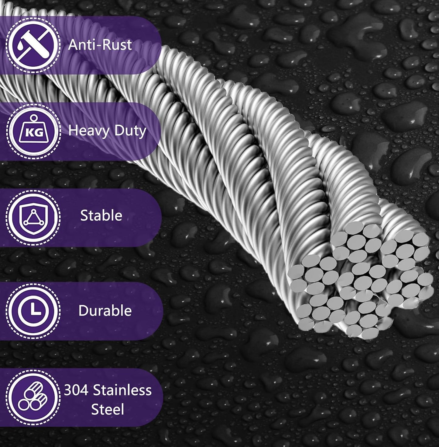 1/8 Inch Stainless Steel Cable 100FT - 7x7 Strand Aircraft Wire Rope with Loop Sleeve & Thimble - Heavy Duty for Deck Railing, String Light Hanging, Garden, Marine, DIY Projects