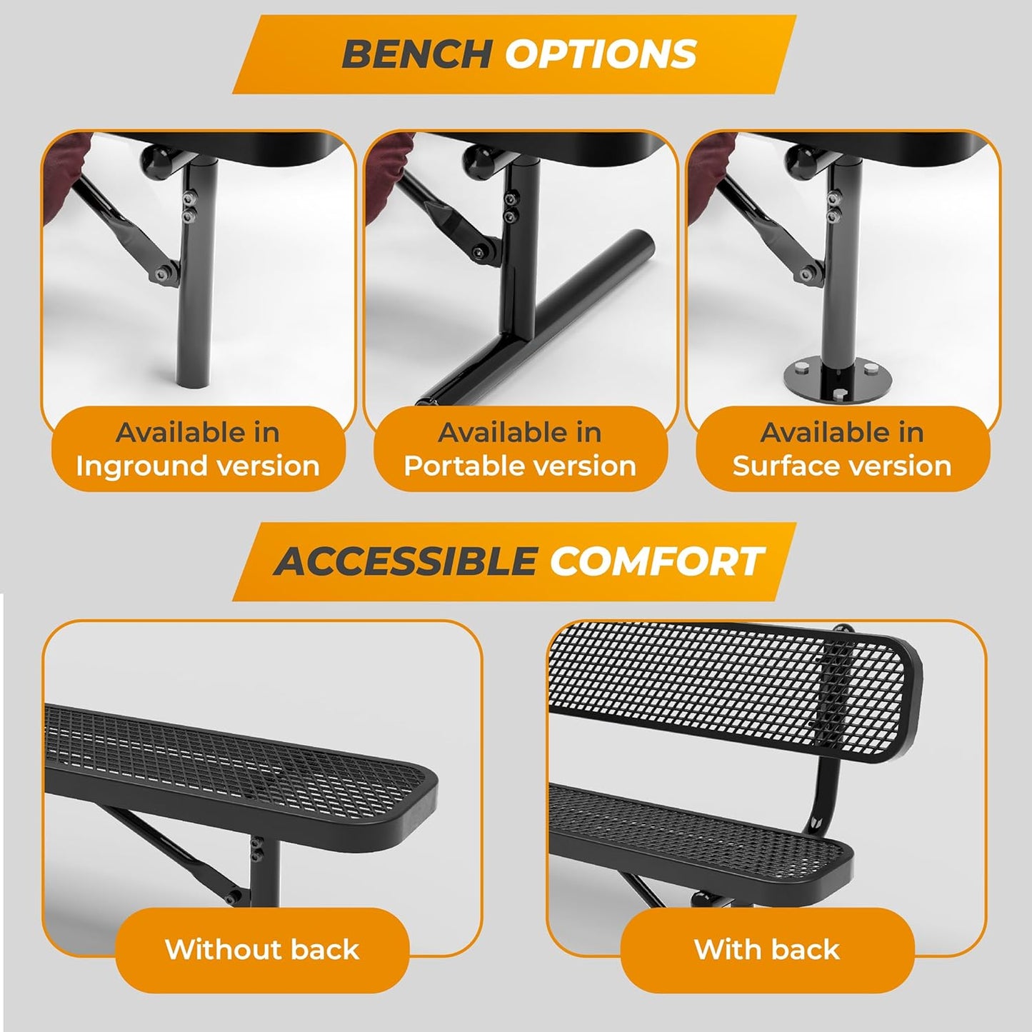 Heavy-Duty Outdoor Metal Bench, Thermoplastic-Coated, Surface, Weatherproof, Commercial-Grade for Parks, Gardens, Patios, Stores & More (8 Ft - Surface with Back, Red)