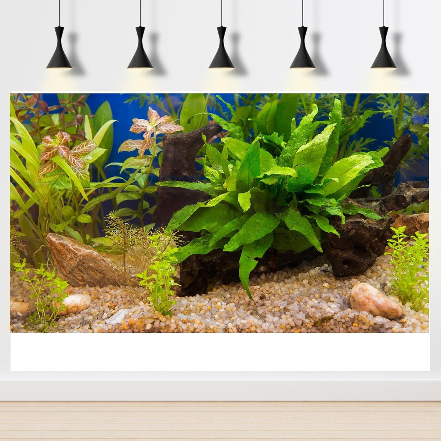 Fish Tank Background Underwater Grass Leaves Pebble Aquarium Background Vivid Green Aquatic Plant Terrarium Background Stone River Bed Fish Dead Wood Leaves Tank Background 48x24in