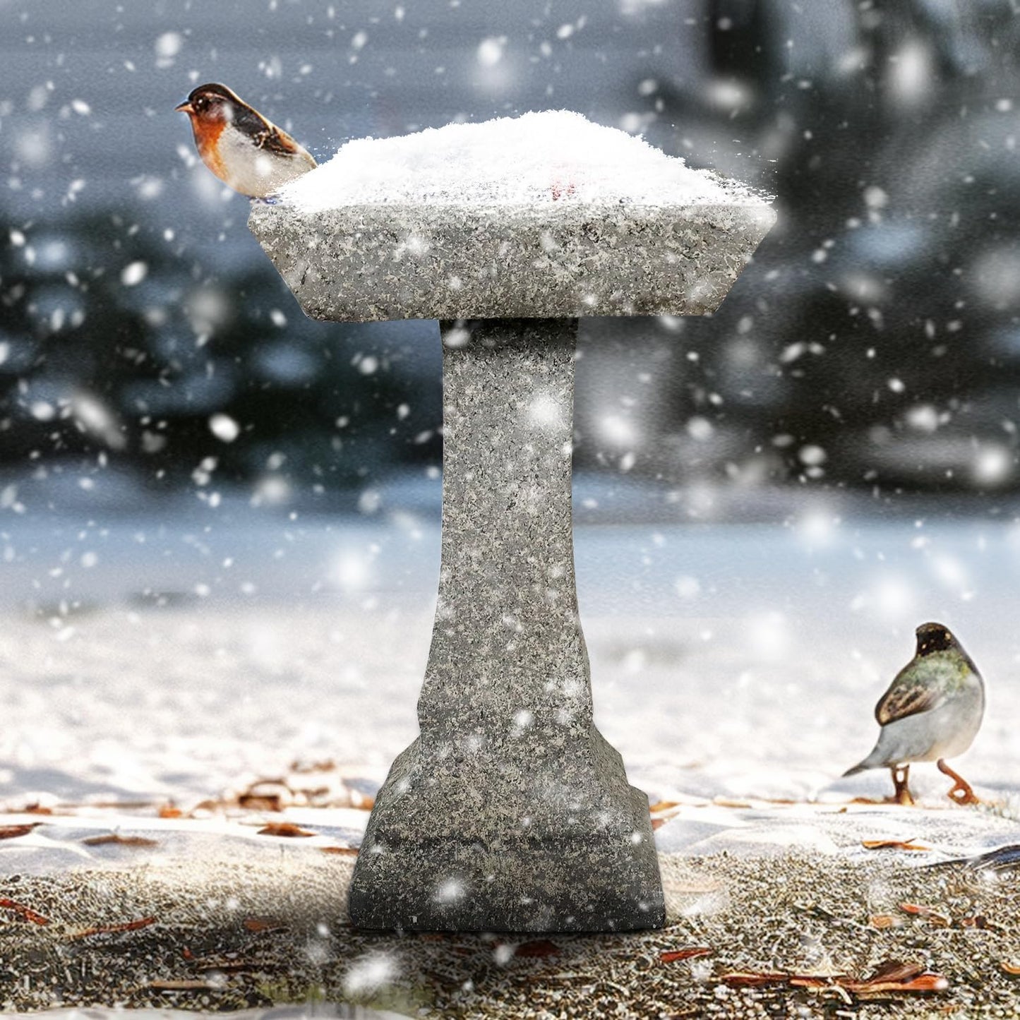 watnature Freestanding Birdbaths Outdoor - 15”Dia.X 22.8”Tall Concrete Standing Garden Bird Bath Feeder Bowl with Pedestal, Modern Outdoor Birdbath for Patio, Yard, Lawn Decor, Bird Bathing&Feeding
