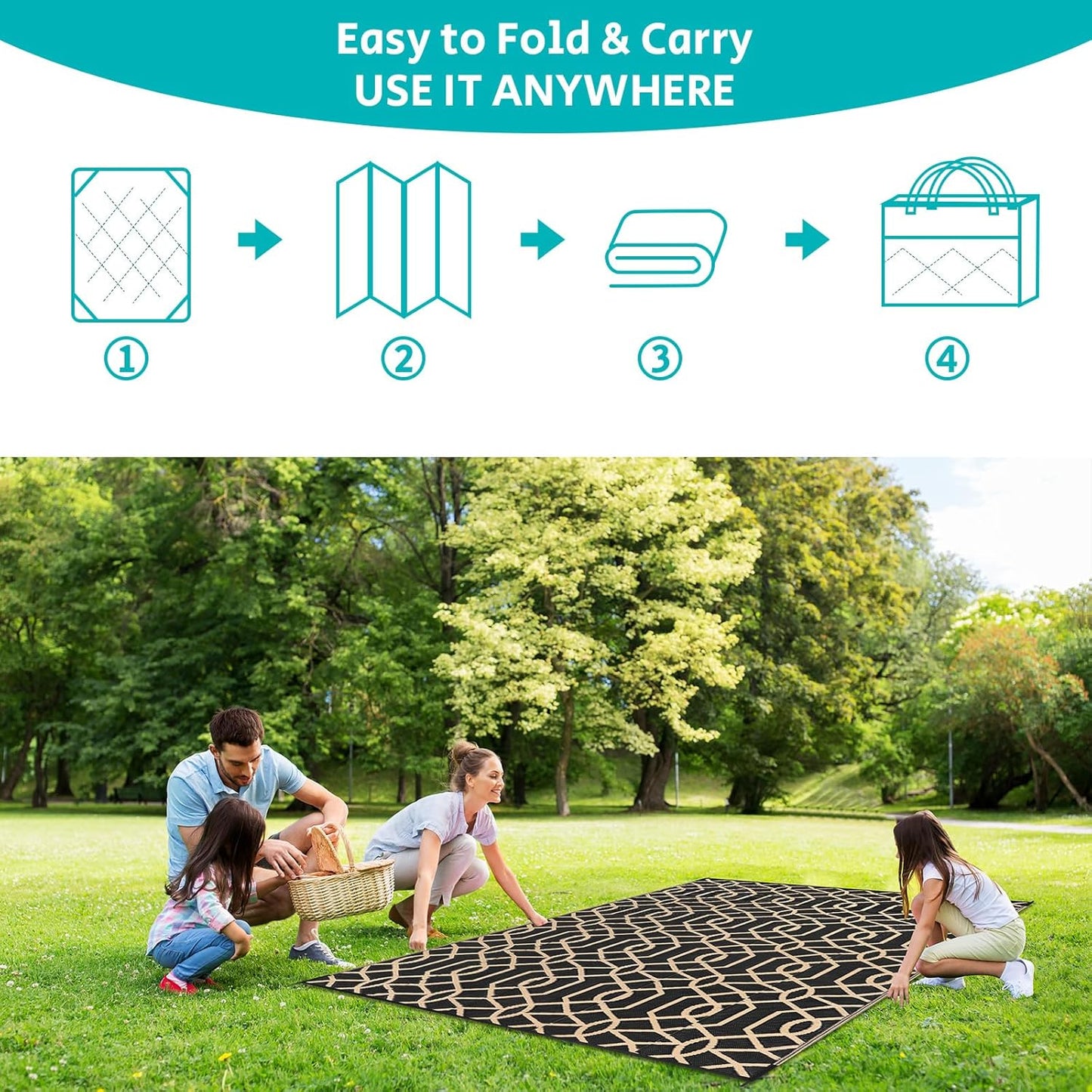 HEBE Outdoor Rug Waterproof 6x9, Reversible Plastic Straw Rug RV Camping Rug, Indoor Outdoor Patio Mat Clearance, Outside Carpet for Porch,Deck,Camper,Balcony,Backyard,Picnic