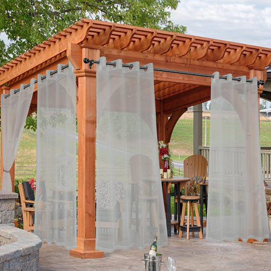HolidayIdeas Outdoor Sheer Curtains for Patio Waterproof, 4 Panels - 54 x 108 Inch - Cloud Grey Light Filtering Voile Outside Curtains Grommet Drapes for Front Porch, Gazebo, Pergola, Backyard
