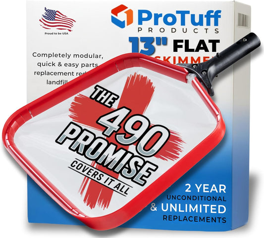 ProTuff Flat Pool Skimmer Net – 2 Year Unconditional Free Replacement – Heavy-Duty Flat Net, Fine Mesh for Leaves, Silt & Pollen – Strong Aluminum Frame, Fits Standard Telescoping Pole