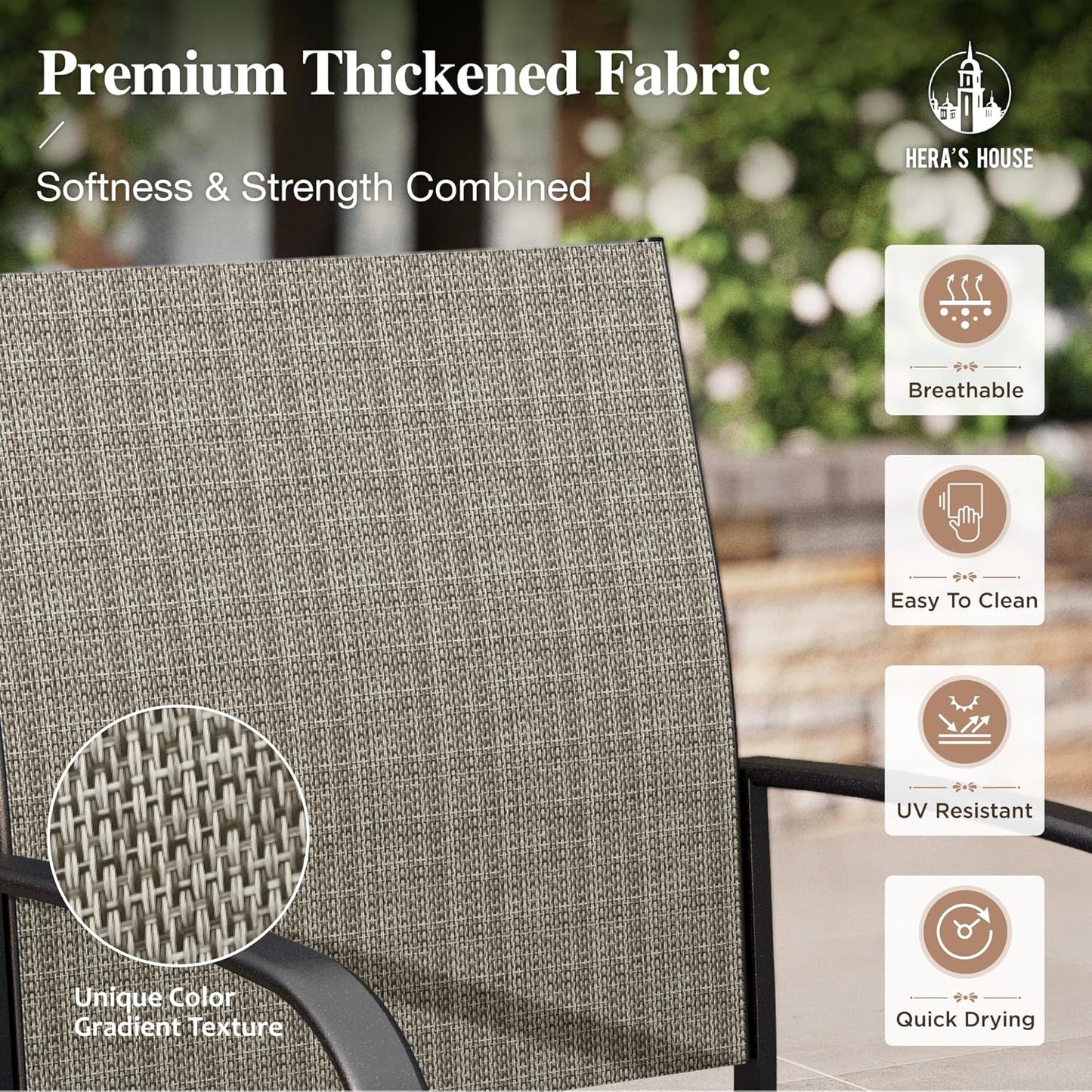 HERA'S HOUSE 5 Piece Patio Dining Set, 4 x Brown Textilene Dining Chair and 37" Square Wood-Like Dining Table with Umbrella Hole, Outdoor Table and Chairs Set for Lawn Garden Backyard Deck
