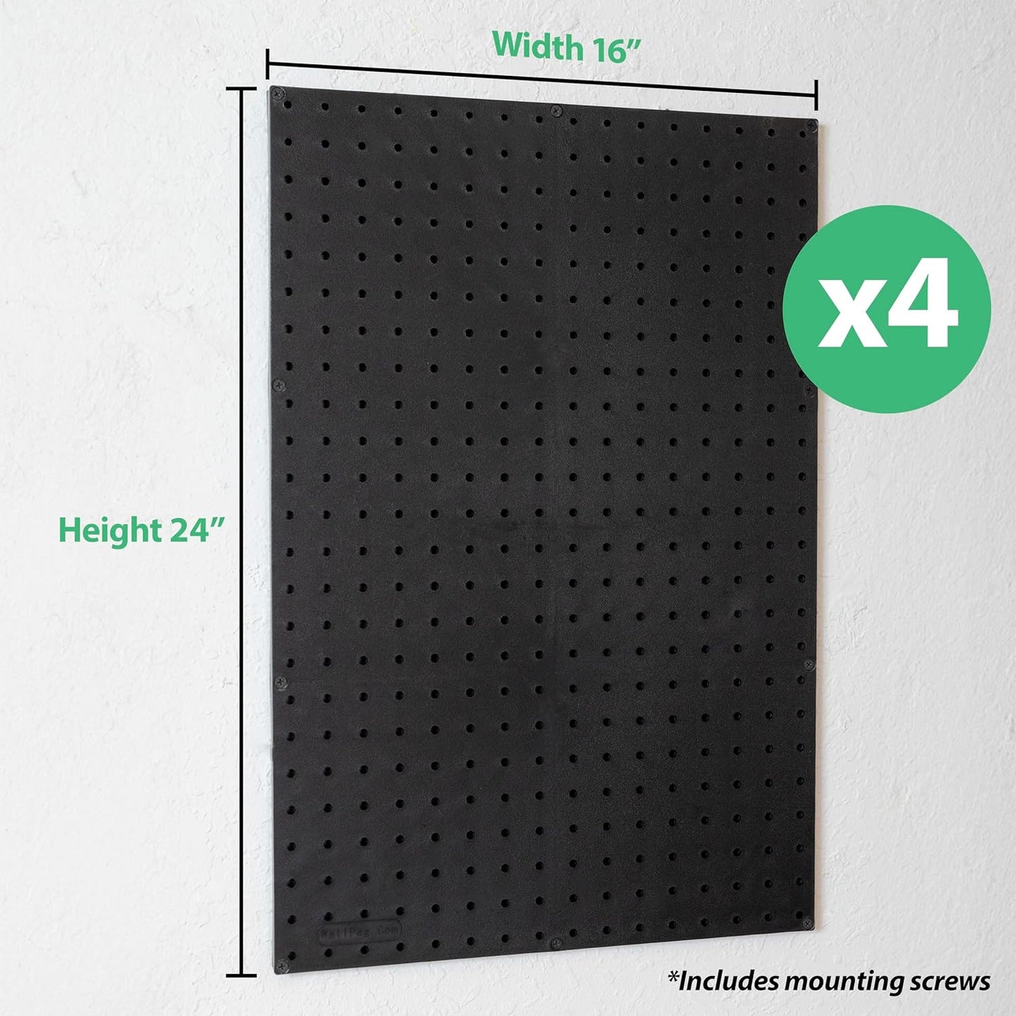 WallPeg Pegboard Kit - 4 Each 24"x16" Peg Board Panels - Made in USA - Mounted Size is 48" x 24" Pegboards Wall Organizer for Walls Home, Garage Tool Storage, Office Organization, Kitchen, Craft Room