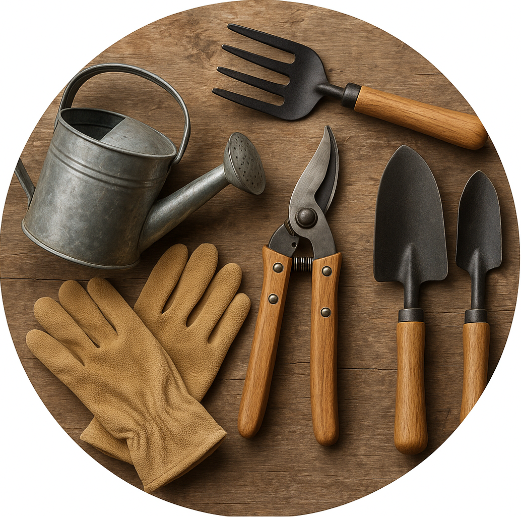 circle photo of garden tools and make it a real photo